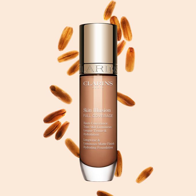 Skin Illusion Couvrance Totale Clarins pr&eacute;sente son design &eacute;pur&eacute; et son emballage &eacute;clatant, le fond de teint id&eacute;al pour un teint parfait et naturel.