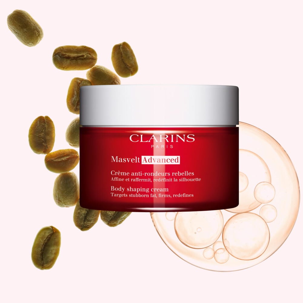 Cr&egrave;me anti-rondeurs rebelles Masvelt pour le corps de Clarins &agrave; base d&rsquo;extraits de plantes pour raffermir et sculpter visiblement votre corps, pour un grain de peau plus lisse.