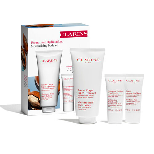 Coffret Baume Corps Super Hydratant, Gommage Exfoliant Peau Neuve et Crème Jeunesse des Mains