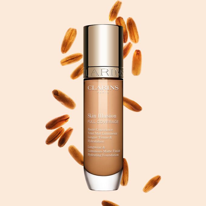 Skin Illusion Couvrance Totale Clarins pr&eacute;sente son design &eacute;pur&eacute; et son emballage &eacute;clatant, le fond de teint id&eacute;al pour un teint parfait et naturel.