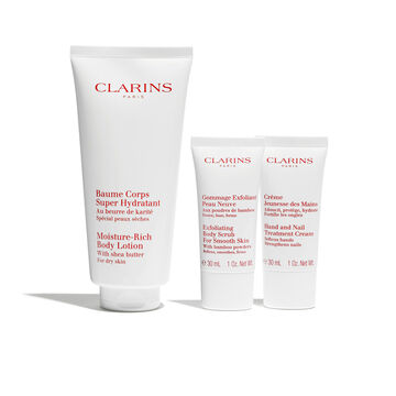 Coffret Baume Corps Super Hydratant, Gommage Exfoliant Peau Neuve et Crème Jeunesse des Mains