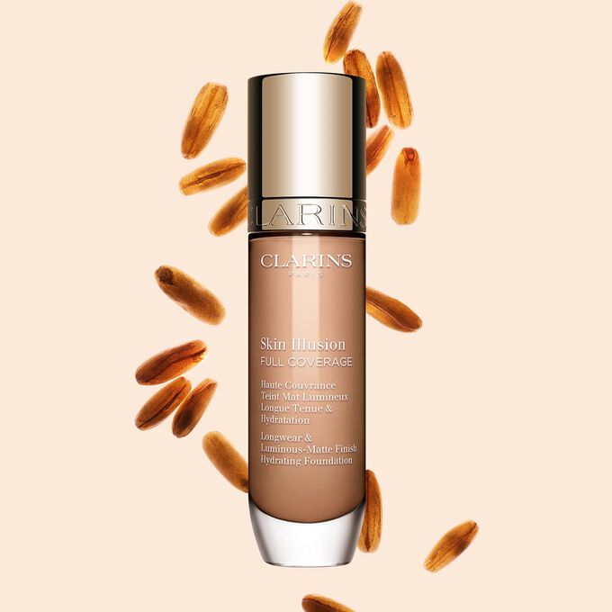 Skin Illusion Couvrance Totale Clarins pr&eacute;sente son design &eacute;pur&eacute; et son emballage &eacute;clatant, le fond de teint id&eacute;al pour un teint parfait et naturel.