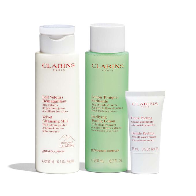 Coffret Lait Velours Démaquillant, Lotion Tonique Purifiante et Doux Peeling