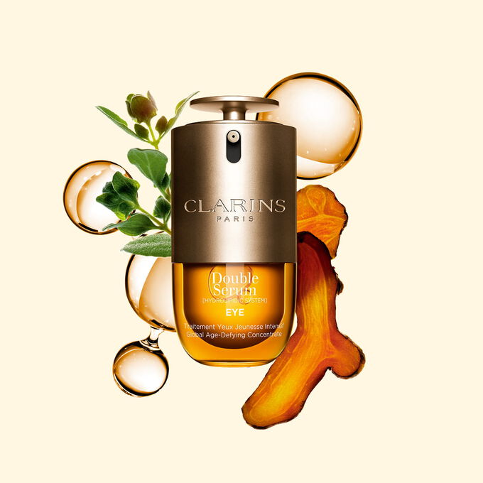 Double Serum Eye avec curcuma, marjolaine, niacinamide et caf&eacute;ine pour une routine de soins du contour des yeux hydratante.