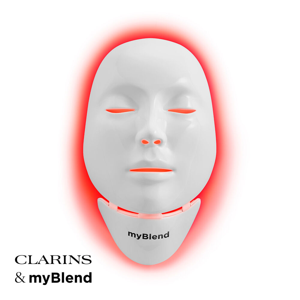 Plan produit de myLEDmask2 visage et cou, par myBlend, en collaboration avec la distribution Clarins