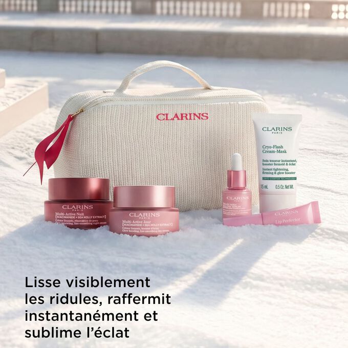 Coffret de soins Multi-Active comprenant une cr&egrave;me &agrave; la niacinamide pour lutter contre les premi&egrave;res rides, sublimer l&rsquo;&eacute;clat et affiner le grain de peau des trentenaires.