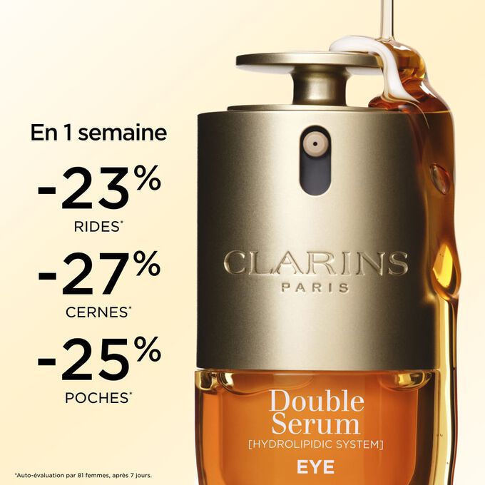 R&eacute;sultats du Double Serum Eye en 1 semaine&nbsp;: r&eacute;duction des rides, des cernes et des poches pour un regard plus jeune.