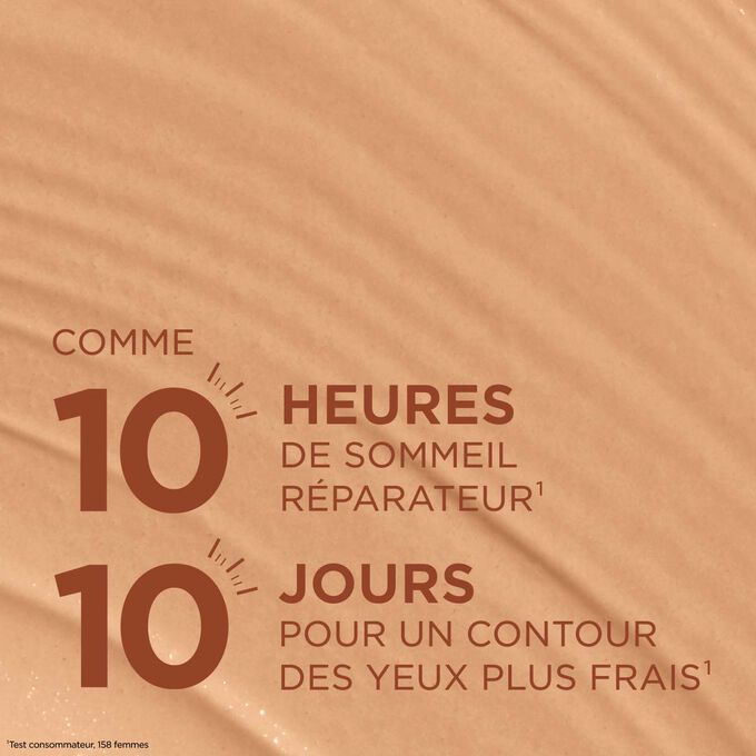 Texture du correcteur pour un effet bonne mine pendant 10&nbsp;heures et un contour des yeux plus frais en 10&nbsp;jours pour un regard repos&eacute;