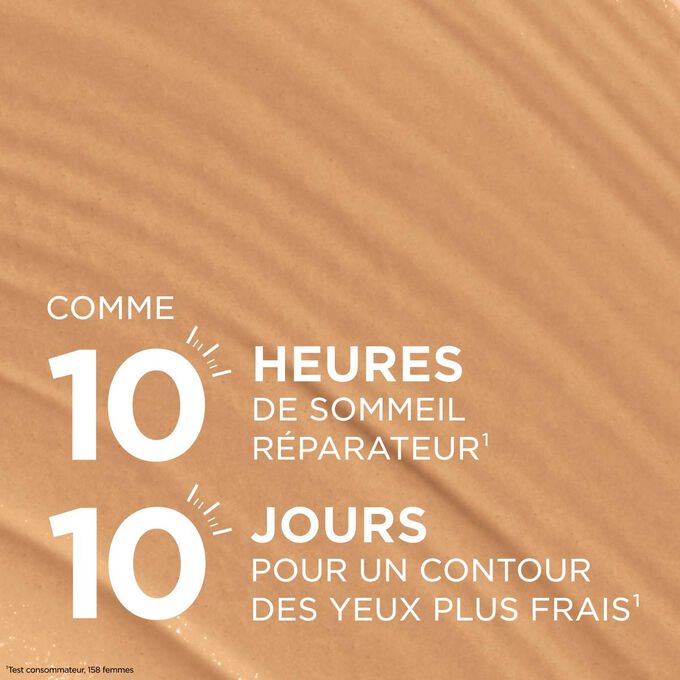 Texture du correcteur pour un effet bonne mine pendant 10&nbsp;heures et un contour des yeux plus frais en 10&nbsp;jours pour un regard repos&eacute;