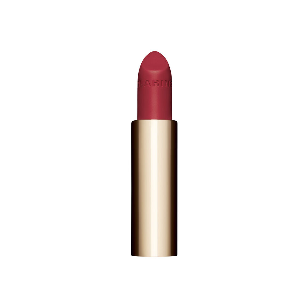 Plan produit du rouge à lèvres rechargeable Joli Rouge en teinte vieux rose 732 V de Clarins, soulignant son design durable
