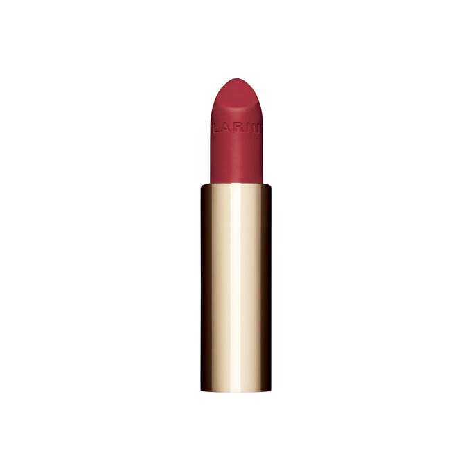 Plan produit du rouge à lèvres rechargeable Joli Rouge en teinte vieux rose 732 V de Clarins, soulignant son design durable