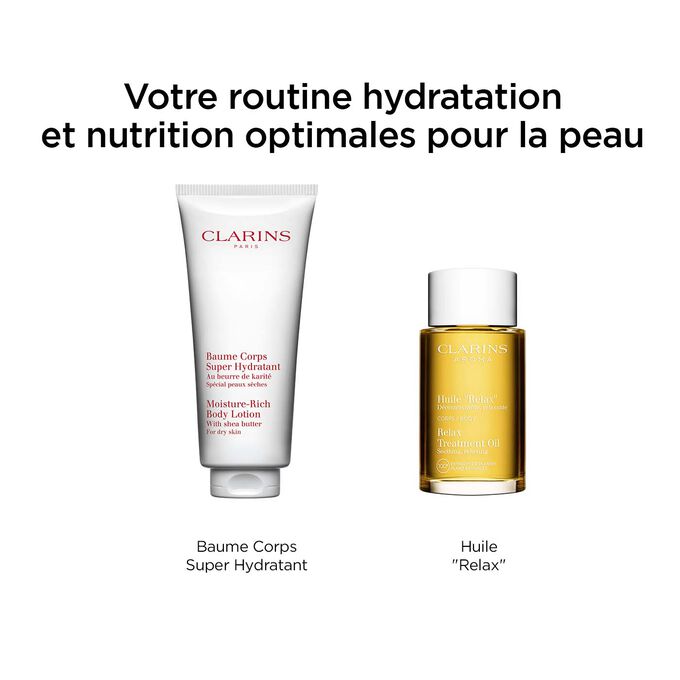 Routine hydratante et nourrissante pour la peau avec le Baume Corps Super Hydratant et l’Huile Corps "Relax"