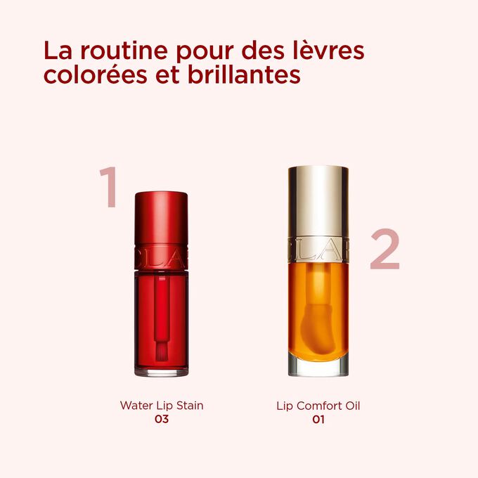 Sélection de produits Clarins pour une routine brillante, pour des lèvres éclatantes, hydratées et naturellement colorées au quotidien.