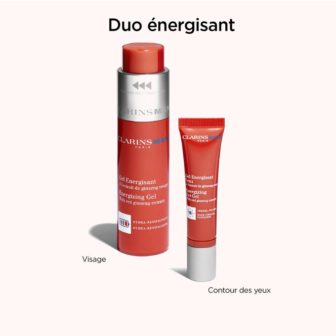 Gamme de soins Clarins énergisants et fortifiants pour homme spécialement conçus pour rafraîchir et raffermir la peau au quotidien