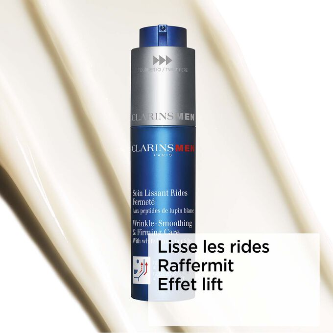 Plan produit du Soin Lissant Rides Fermeté homme sur fond texturé pour mettre en valeur ses effets raffermissants et liftants.