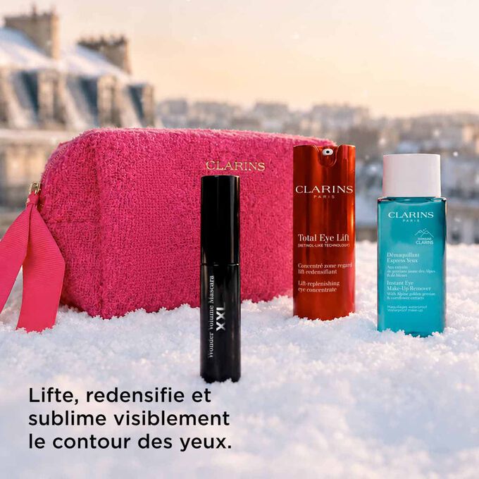 Coffret Total Eye Lift avec un d&eacute;maquillant yeux et un mascara, pour redensifier, lifter et raffermir visiblement la peau, ainsi que sublimer le regard.