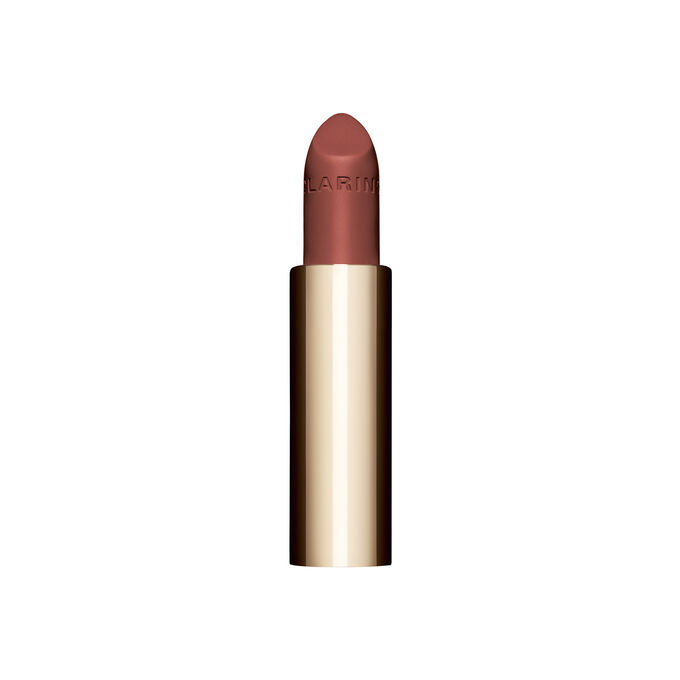 Plan produit du rouge &agrave; l&egrave;vres rechargeable Joli Rouge en teinte marron 794 V de Clarins, soulignant son design durable