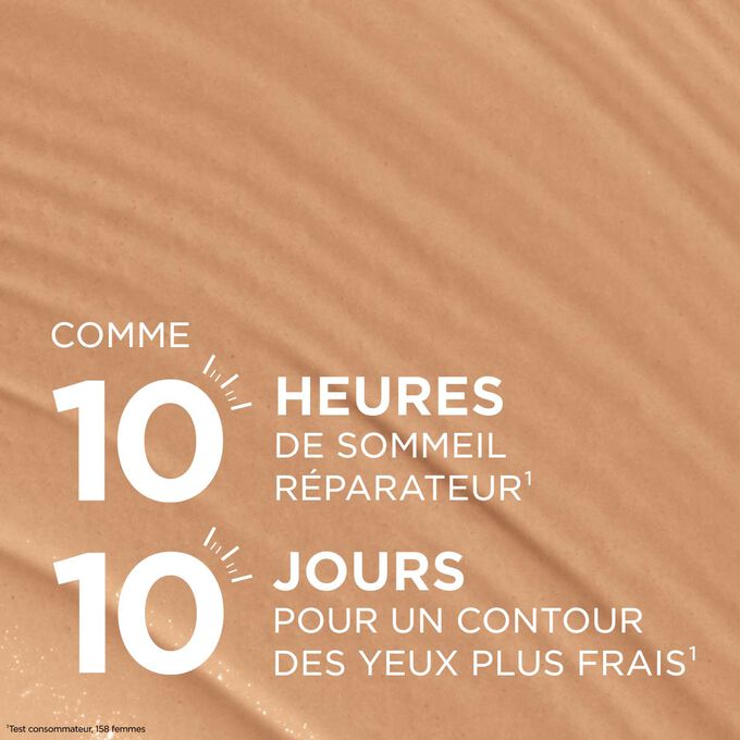 Texture du correcteur pour un effet bonne mine pendant 10&nbsp;heures et un contour des yeux plus frais en 10&nbsp;jours pour un regard repos&eacute;
