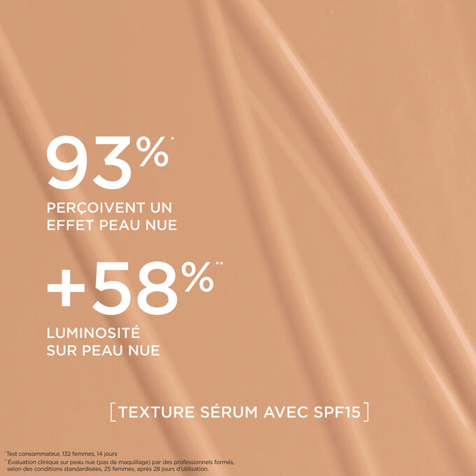 Ce fond de teint s&eacute;rum offre un fini naturel, renfor&ccedil;ant l&rsquo;&eacute;clat de la peau pour 93 % des femmes test&eacute;es.