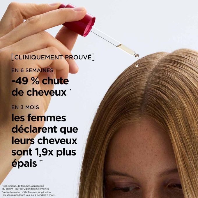 Application du s&eacute;rum anti-chute directement sur le cuir chevelu pour am&eacute;liorer la long&eacute;vit&eacute; des cheveux et stimuler leur densit&eacute; afin d&rsquo;obtenir une chevelure paraissant plus &eacute;paisse