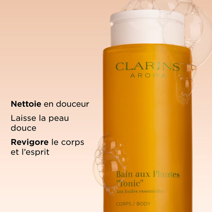 Le bain aux plantes Tonic nettoie en douceur et laisse la peau douce et revigor&eacute;e gr&acirc;ce &agrave; une mousse l&eacute;g&egrave;re et sensorielle.