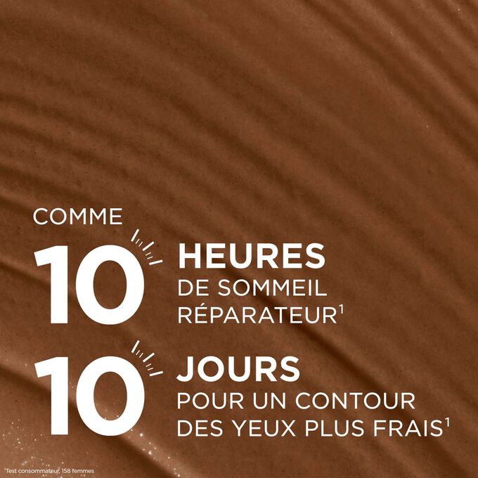 Texture du correcteur pour un effet bonne mine pendant 10&nbsp;heures et un contour des yeux plus frais en 10&nbsp;jours pour un regard repos&eacute;