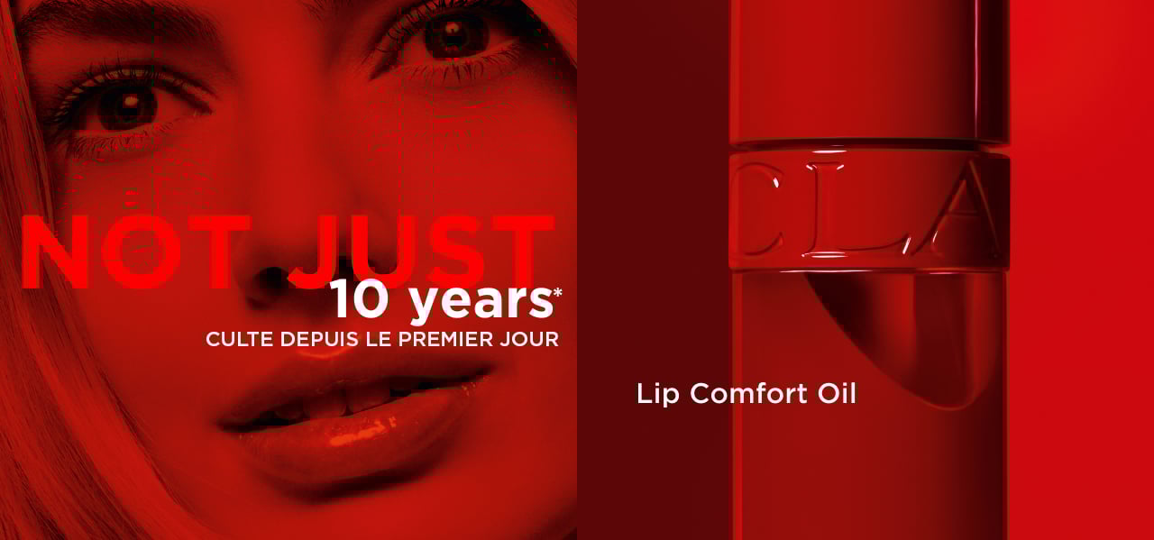 Huile à lèvres Lip Comfort Oil Iconic Red teinte 54, édition limitée pour le 10ème anniversaire de la ligne Lip Comfort Oil de Clarins