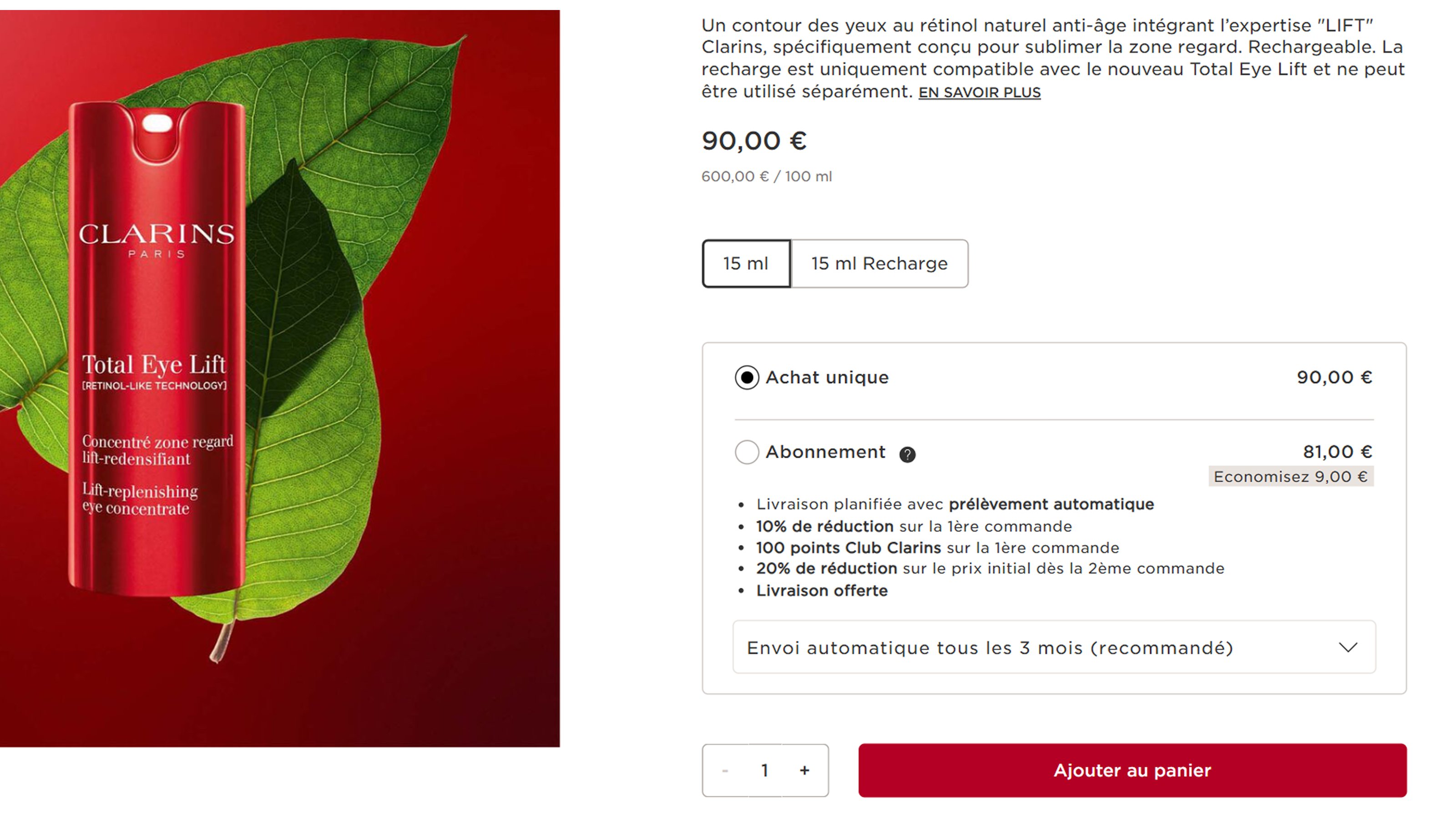 Option d&rsquo;abonnement sur la Page D&eacute;tails du Produit