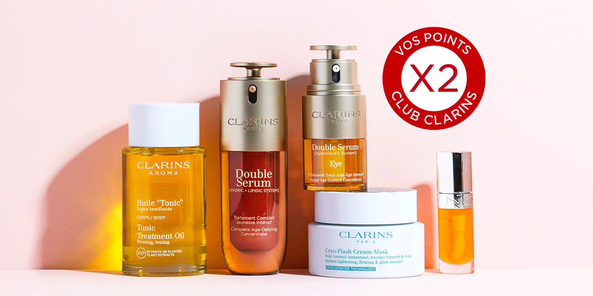 Inscrivez-vous au programme de fidélité Club Clarins pour bénéficier de votre offre points X2 