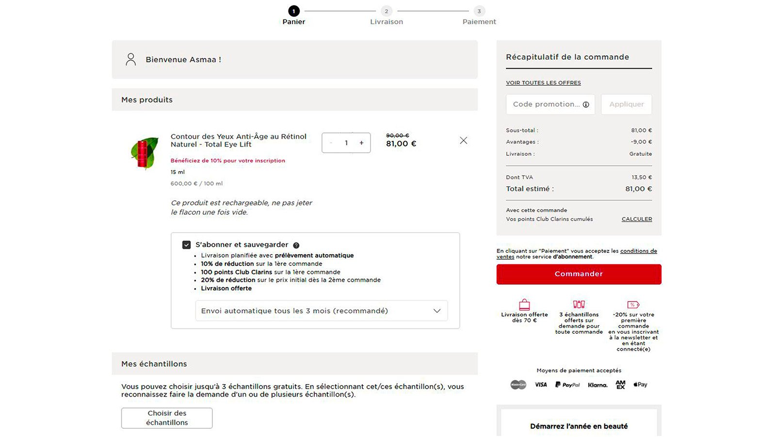 R&eacute;sum&eacute; de l&rsquo;abonnement sur la page du panier